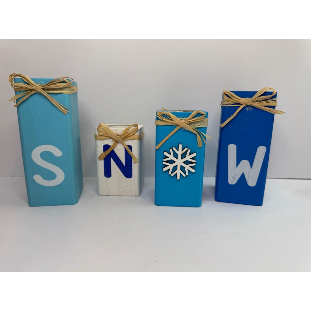 SNOW Wooden Block Tealight Candle Holder Set